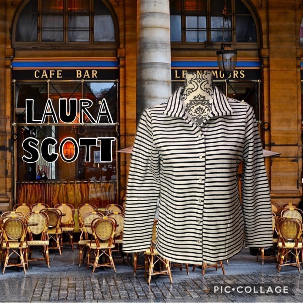 Laura Scott snap button-up striped cardigan sweater size small petite - Picture 4 of 9